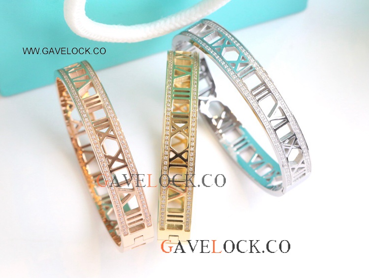 Tiff@ny and Co. Atlas Roman Numeral Bangle set with diamonds